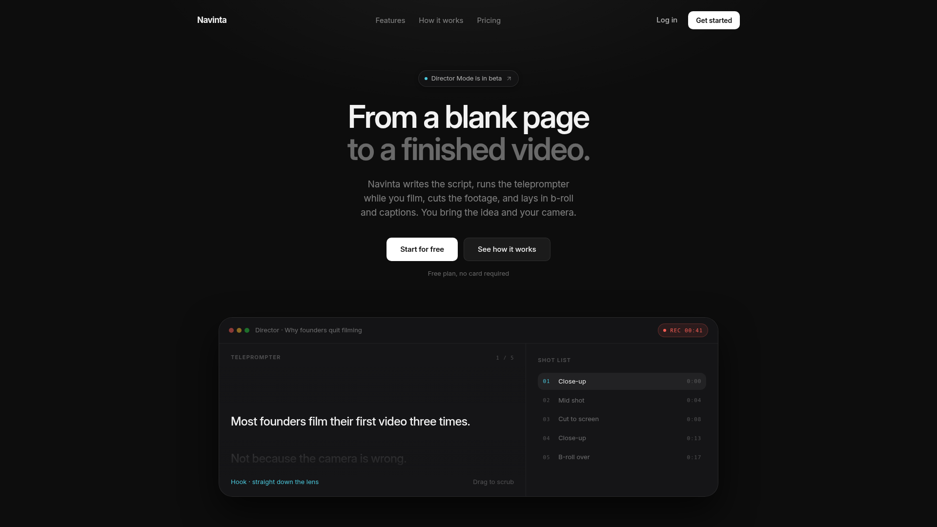 Navinta landing page