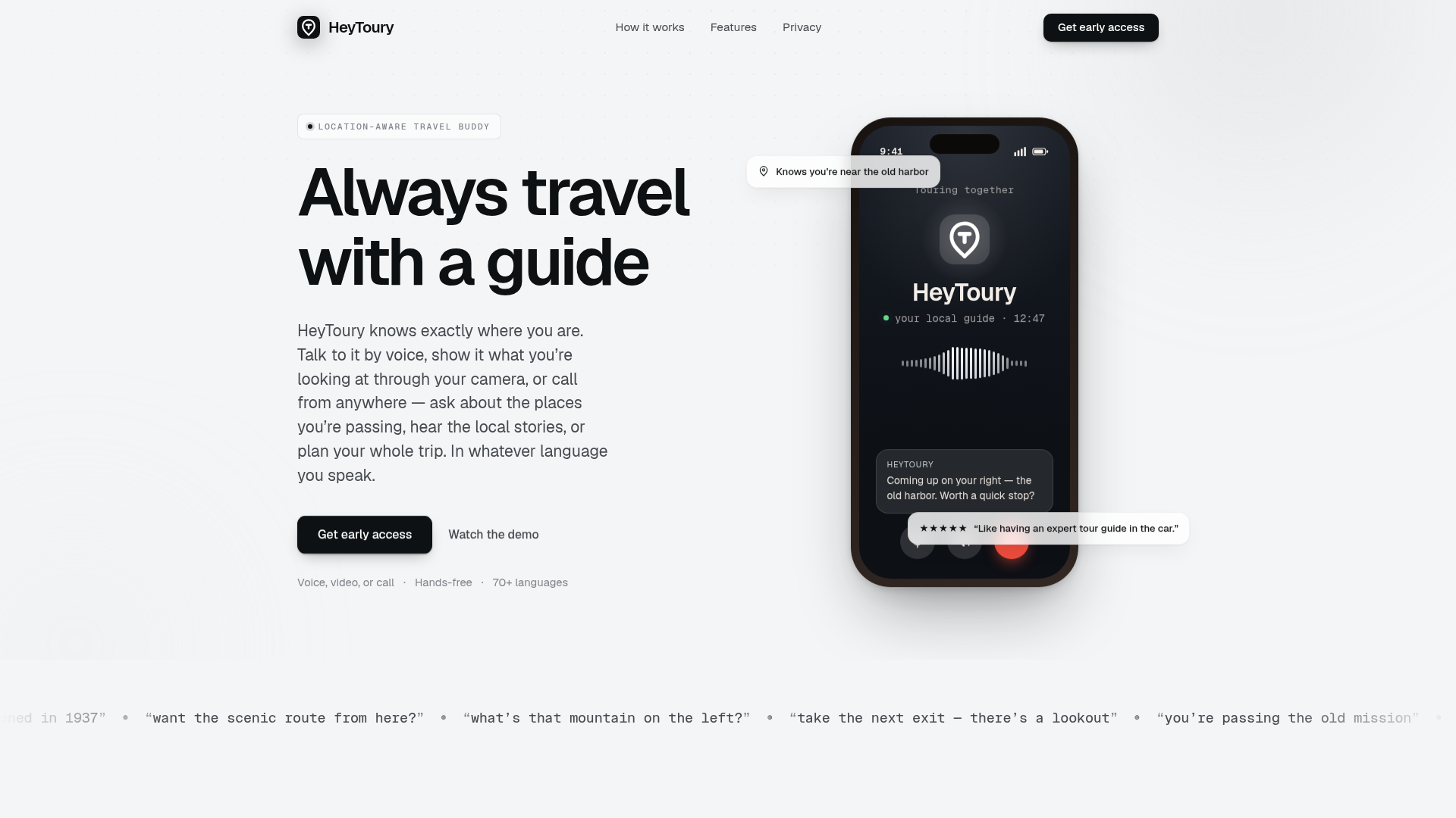 HeyToury landing page